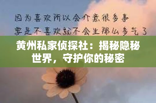 黄州私家侦探社：揭秘隐秘世界，守护你的秘密